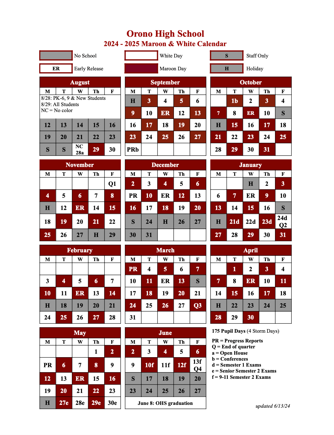 MaroonWhite Calendar Orono High School